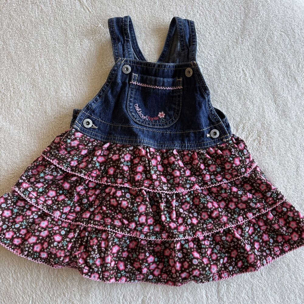 Oshkosh BGosh Jean‎ Dress Pink Corduroy Vestbak Floral Overalls Jumper 24 M